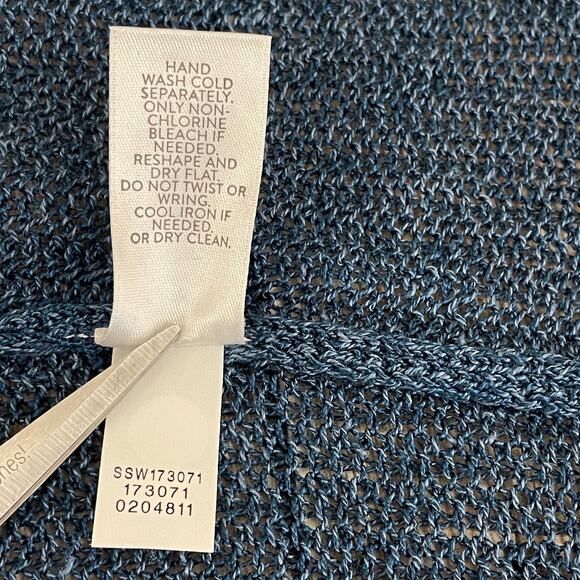 J. Jill Boxy Spring Sweater Womens Sz L Blue Open Knit Pullover Crew Neck - Picture 6 of 10
